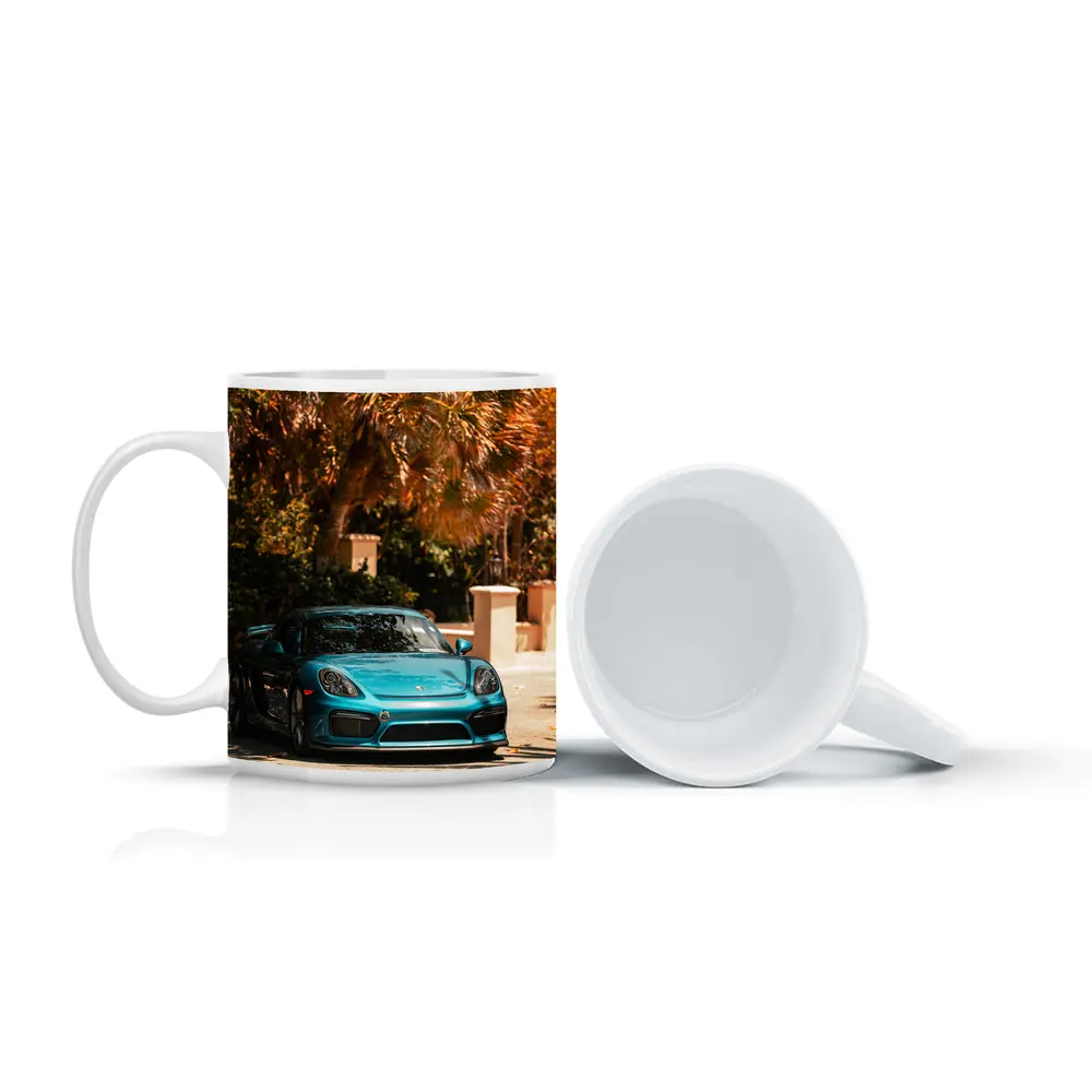 Porsche Cayman GT4 Teal Palm Trees Background – Mugs