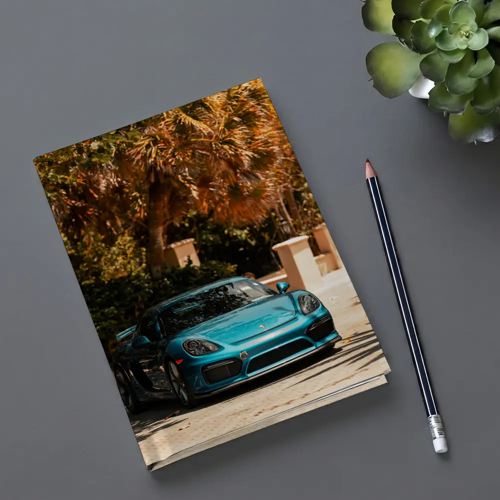 Porsche Cayman GT4 Teal Palm Trees Background – Notebooks