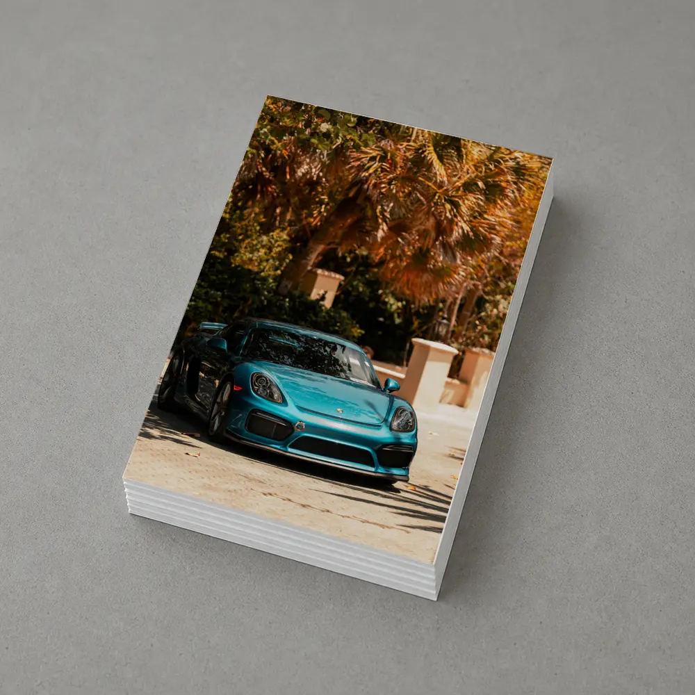 Porsche Cayman GT4 Teal Palm Trees Background – Postcards
