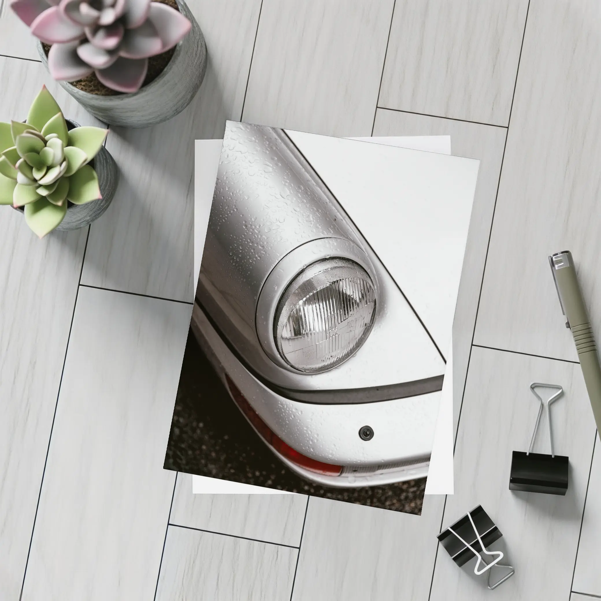 Porsche 911 Headlight Close Up Rainy Day – Postcards