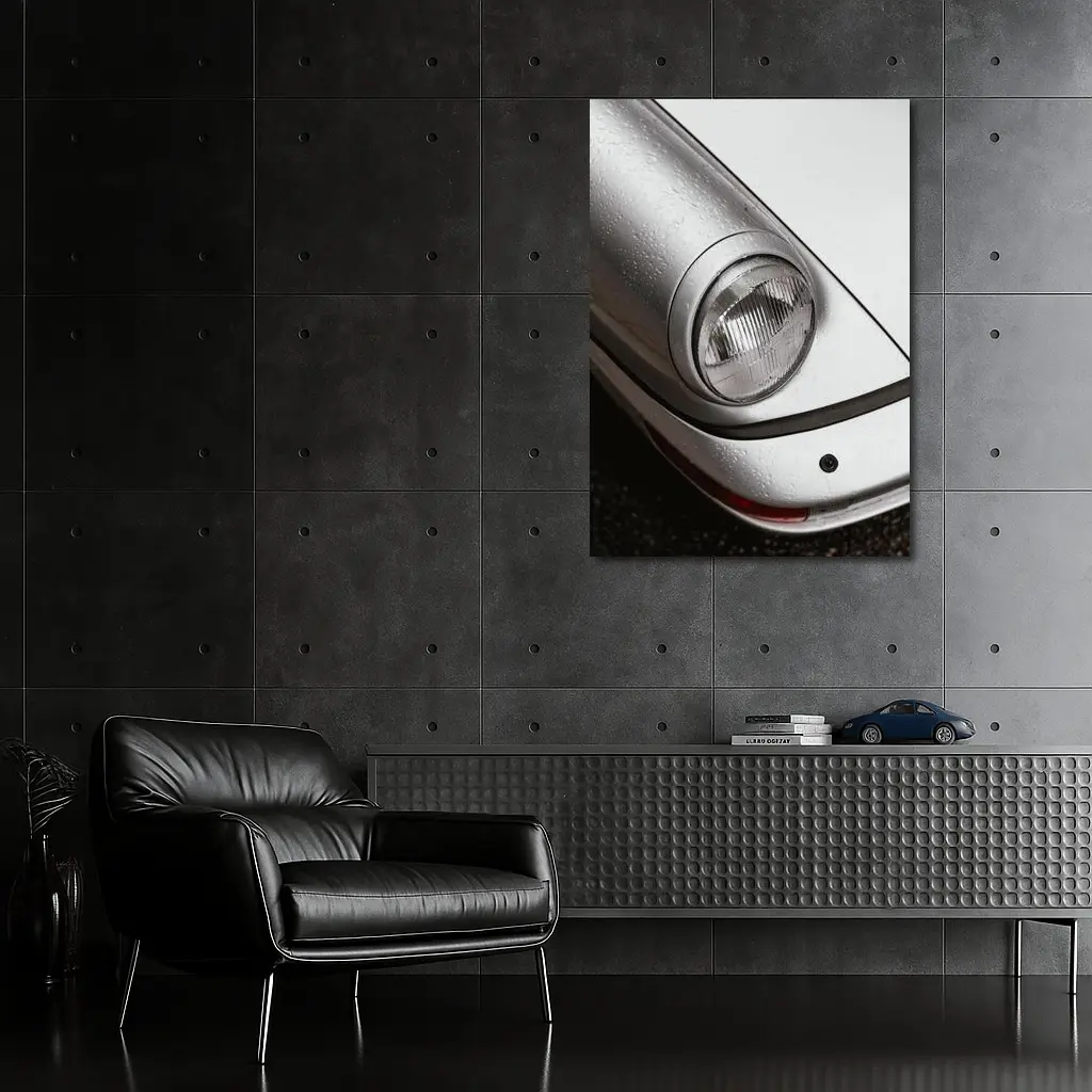 Porsche 911 Headlight Close Up Rainy Day – Wall Art
