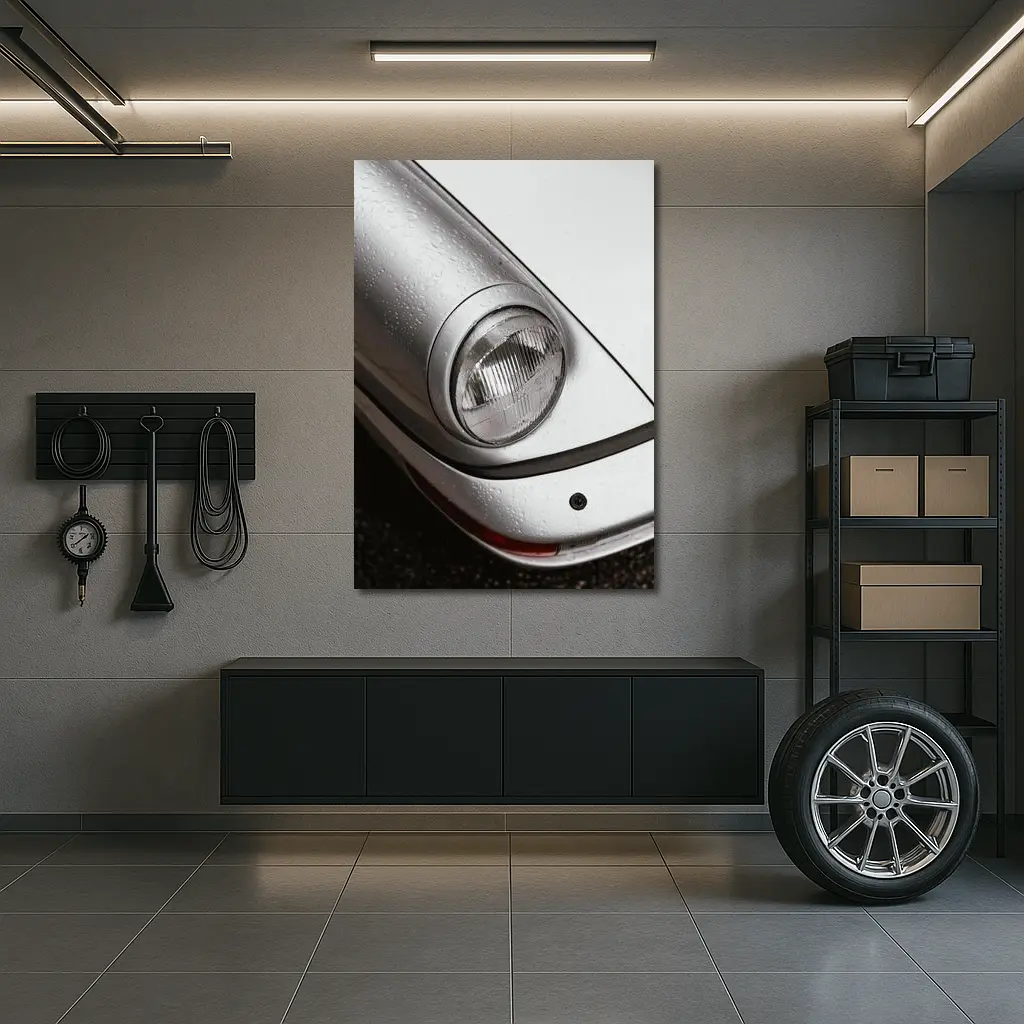 Porsche 911 Headlight Close Up Rainy Day – Wall Art