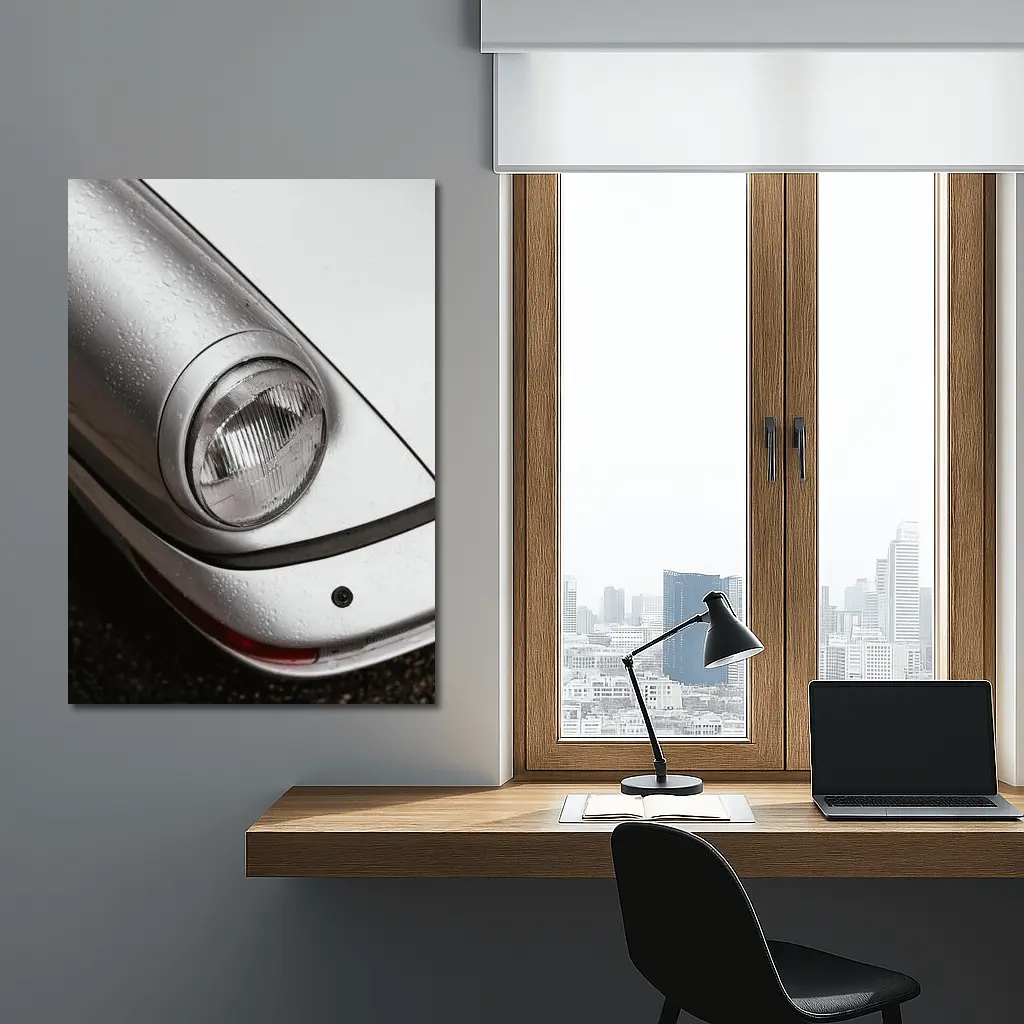 Porsche 911 Headlight Close Up Rainy Day – Wall Art