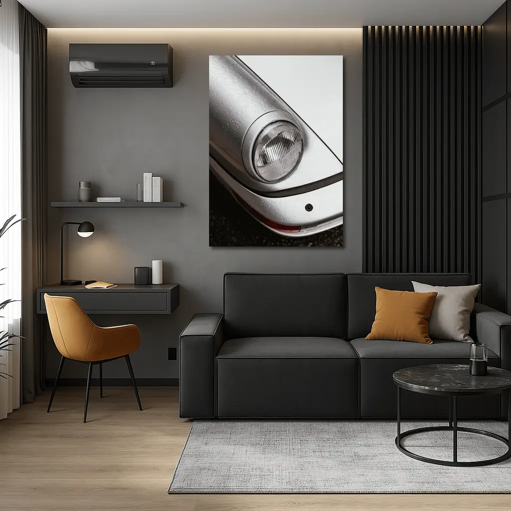 Porsche 911 Headlight Close Up Rainy Day – Wall Art