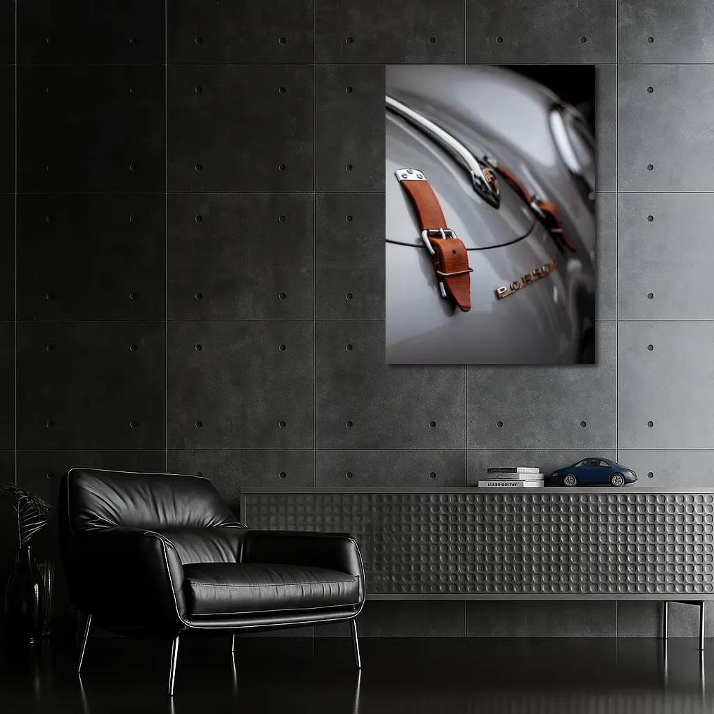 Classic Porsche Hood Strap Detail Gray – Wall Art