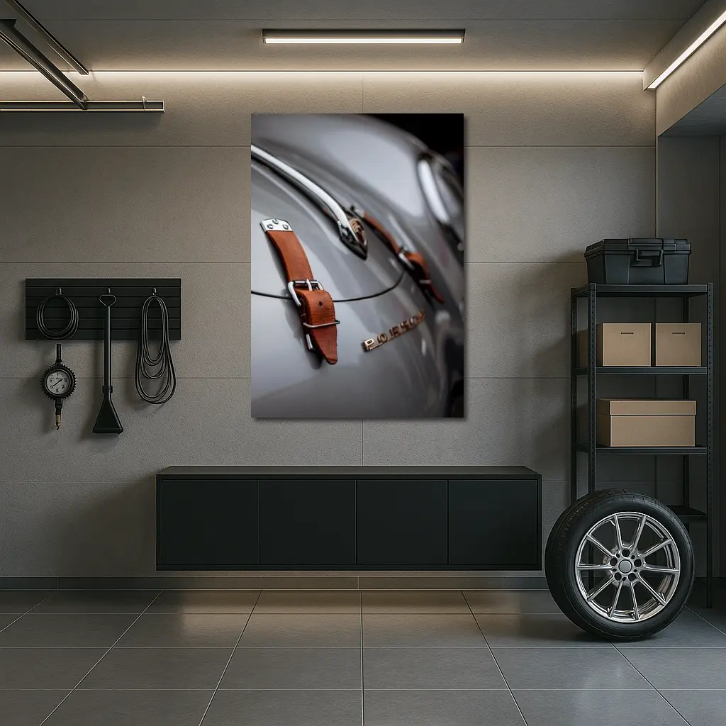 Classic Porsche Hood Strap Detail Gray – Wall Art