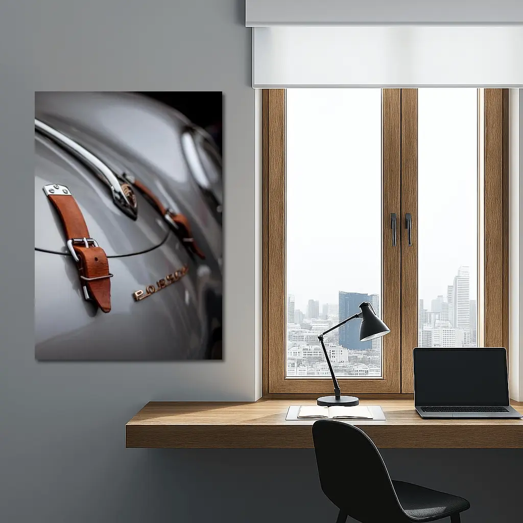 Classic Porsche Hood Strap Detail Gray – Wall Art