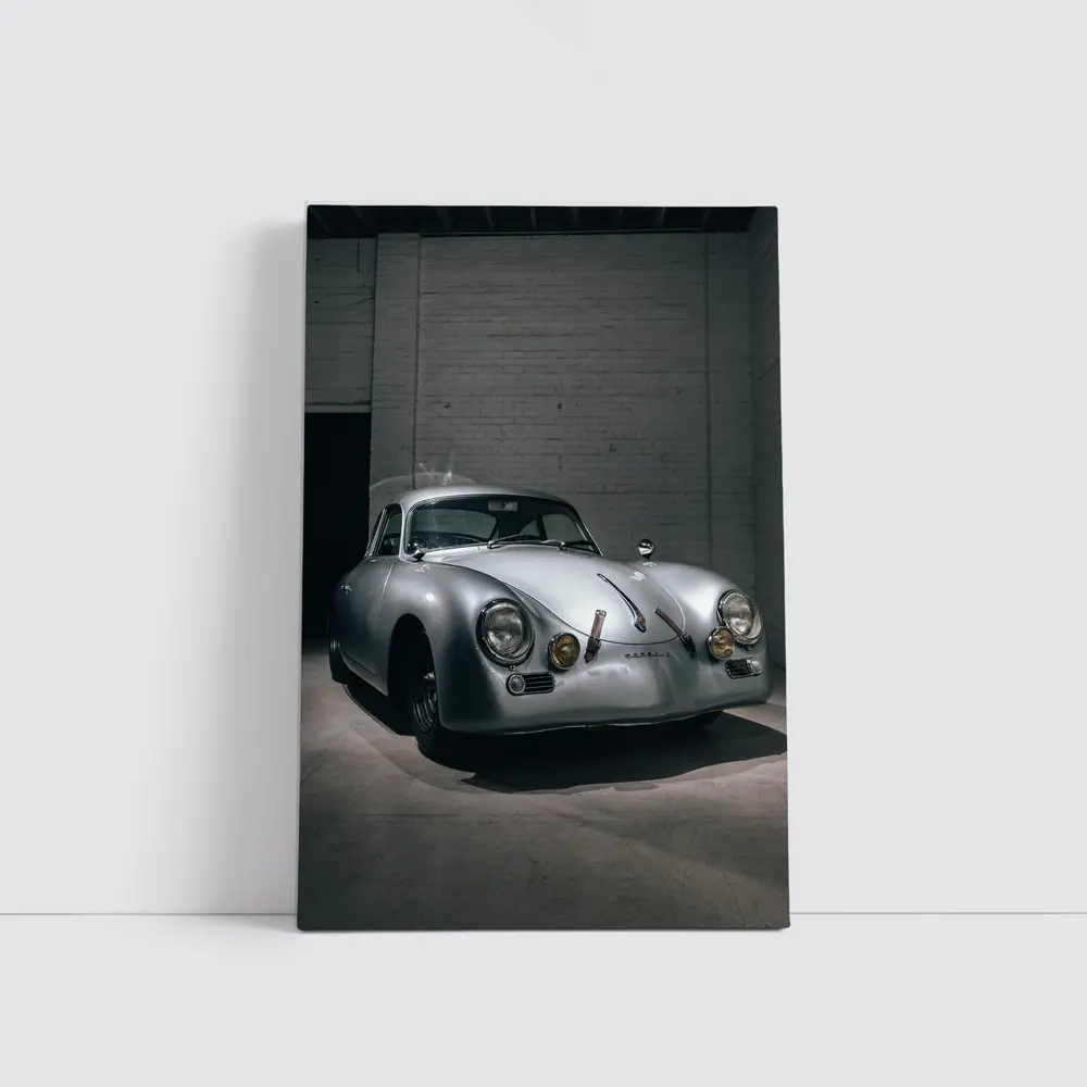 Porsche 356 Silver Classic Car Dark Garage – Wall Art