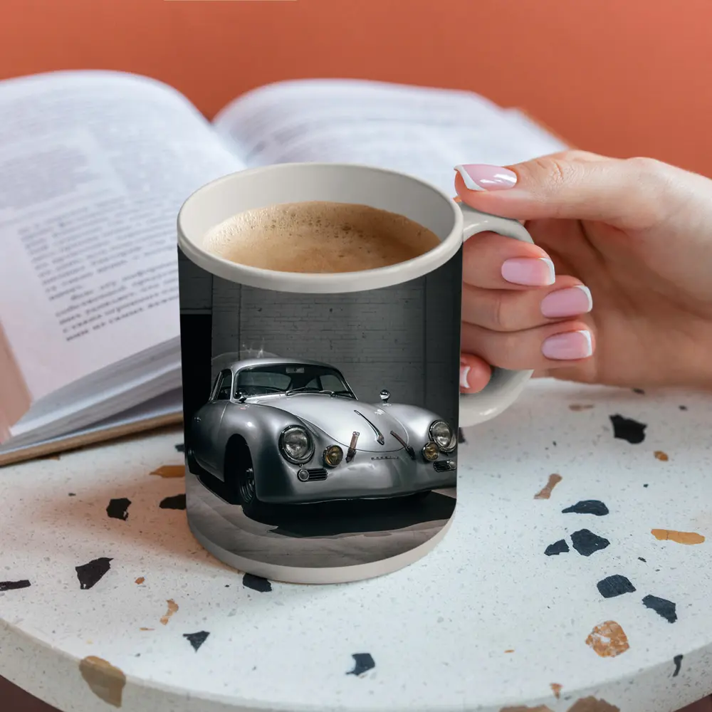 Porsche 356 Silver Classic Car Dark Garage – Mugs