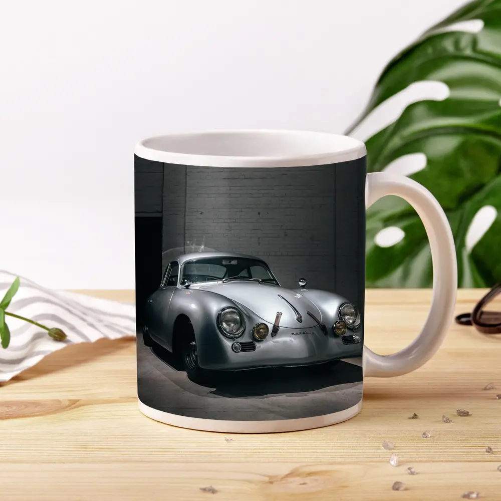 Porsche 356 Silver Classic Car Dark Garage – Mugs