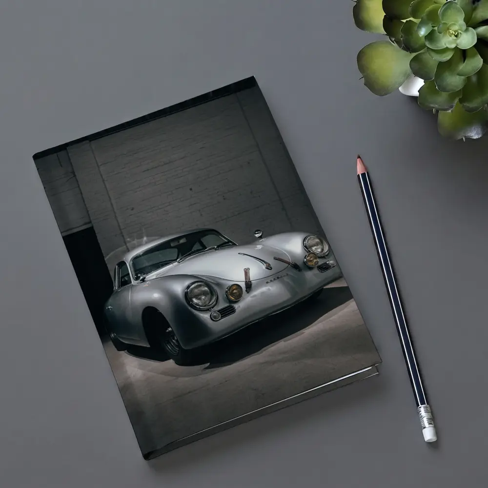 Porsche 356 Silver Classic Car Dark Garage – Notebooks