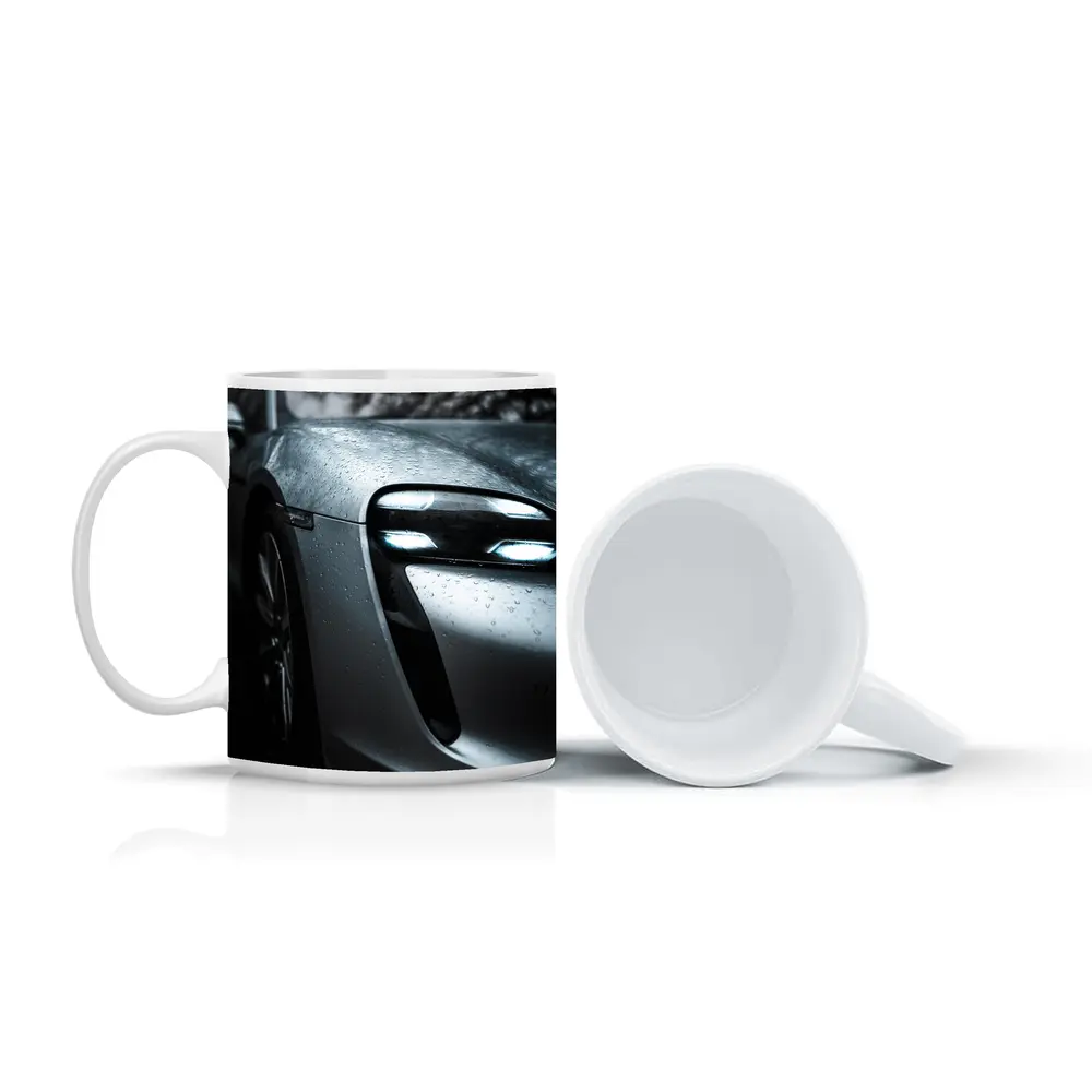 Porsche Taycan Front Close Up Rain Drops – Mugs