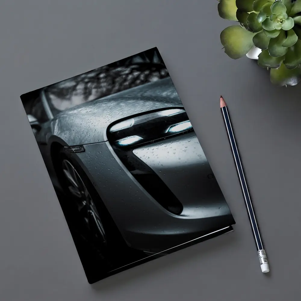 Porsche Taycan Front Close Up Rain Drops – Notebooks