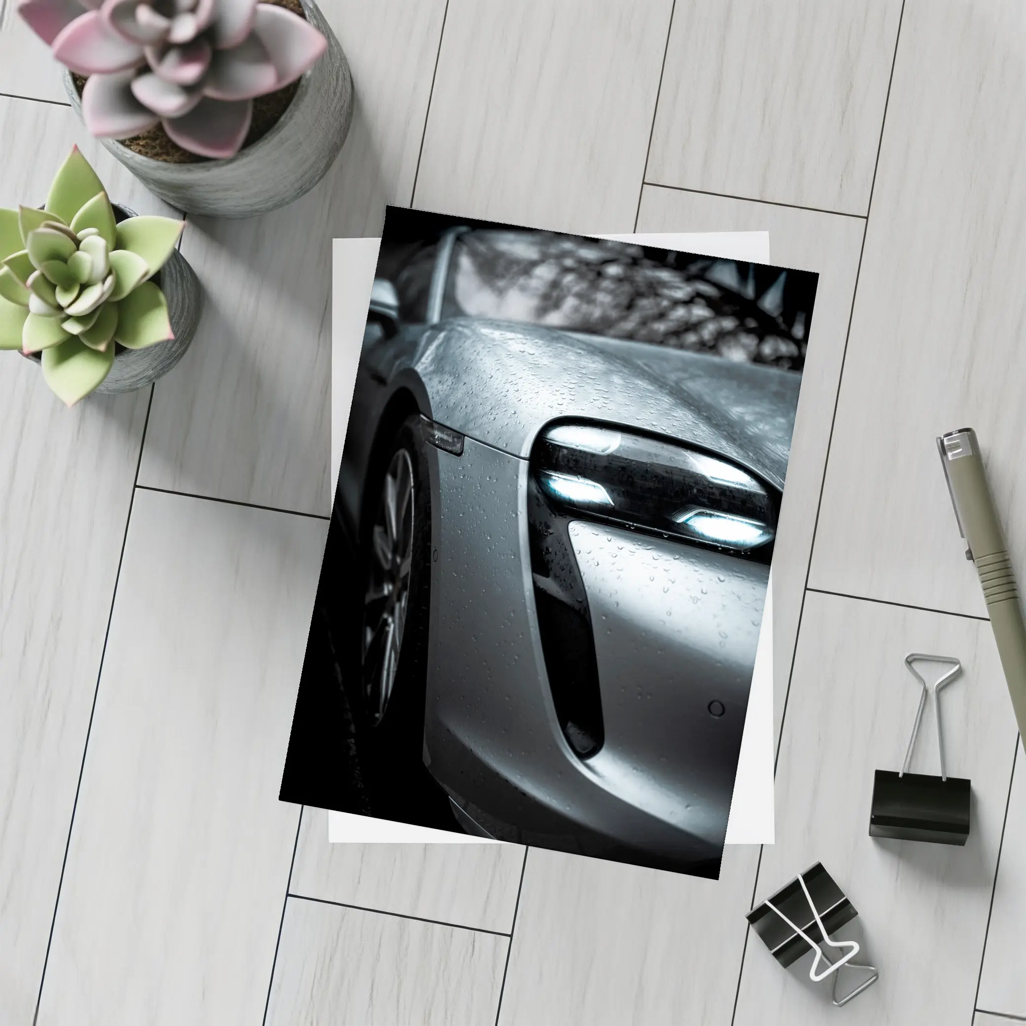 Porsche Taycan Front Close Up Rain Drops – Postcards