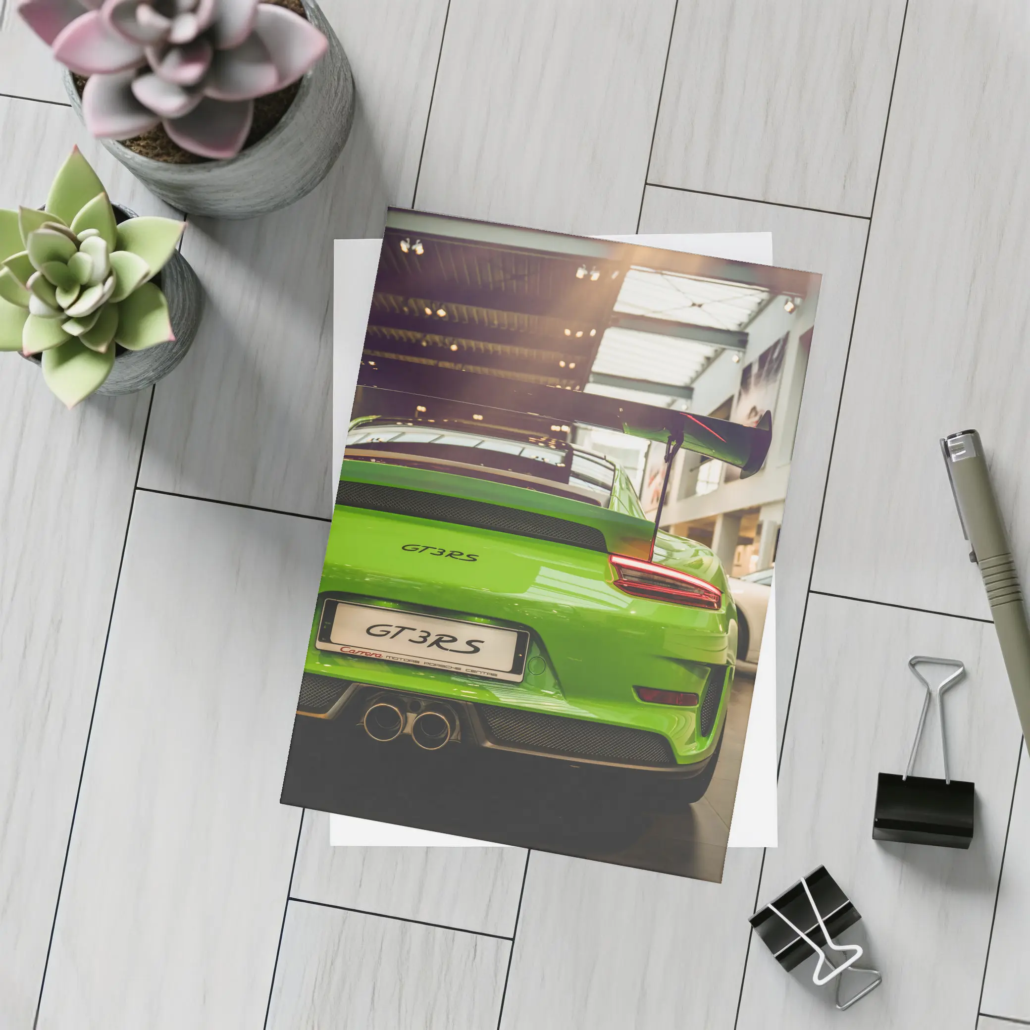 Porsche GT3 RS Green Rear Dealership – Postcards