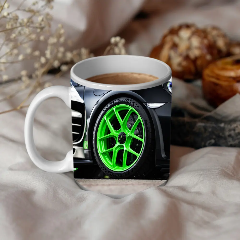 Porsche 911 Neon Green Wheels Track Detail – Mugs