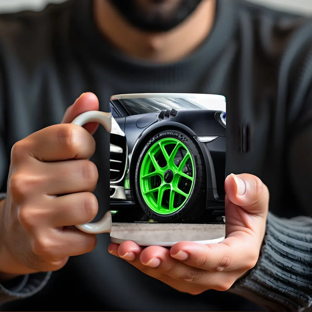 Porsche 911 Neon Green Wheels Track Detail – Mugs