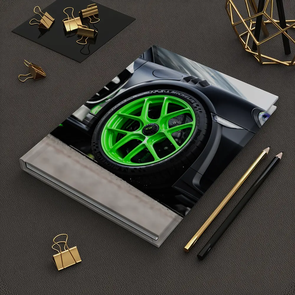 Porsche 911 Neon Green Wheels Track Detail – Notebooks