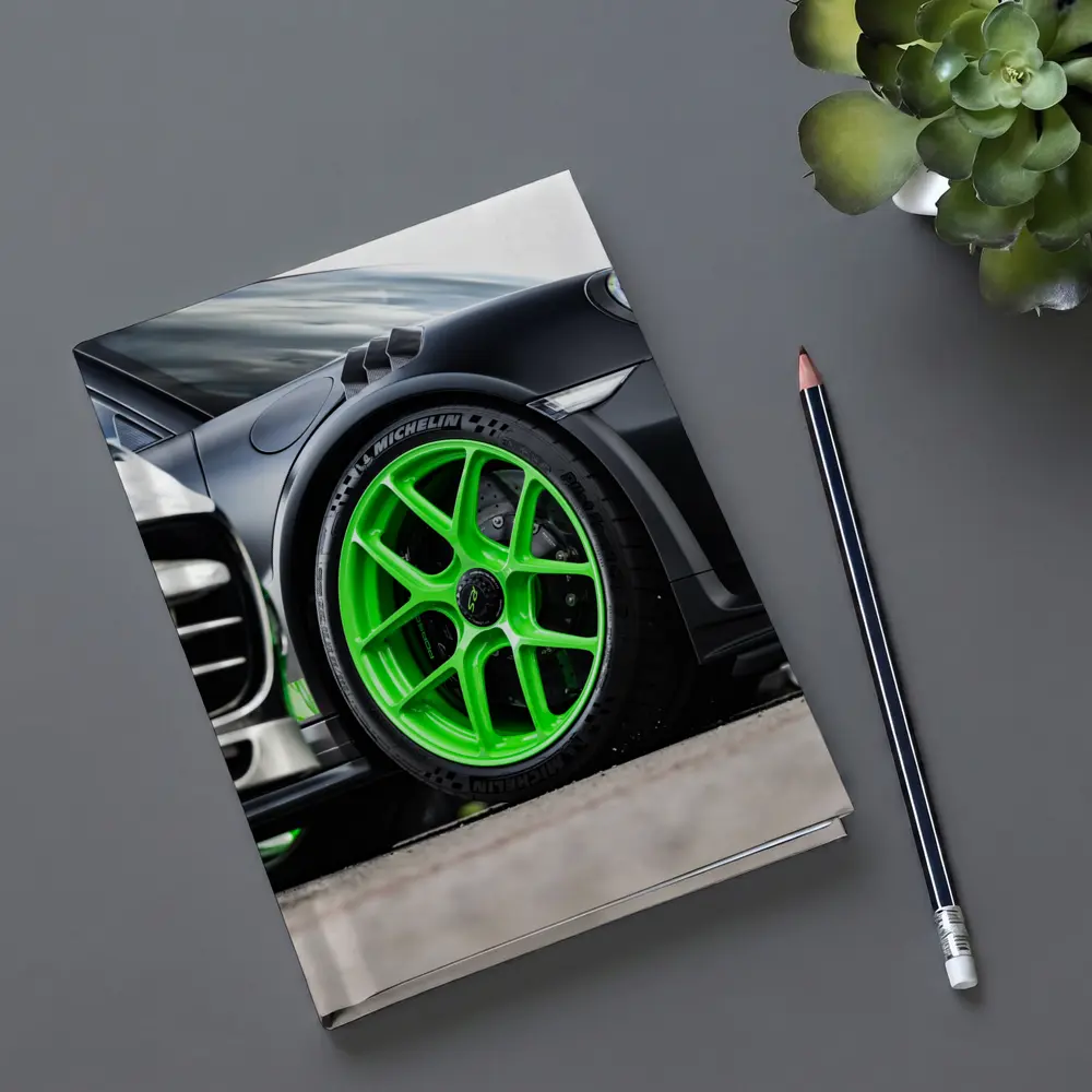 Porsche 911 Neon Green Wheels Track Detail – Notebooks