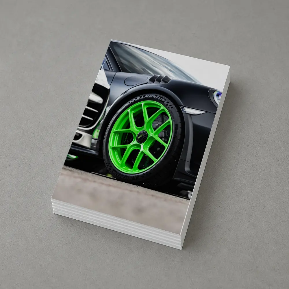 Porsche 911 Neon Green Wheels Track Detail – Postcards