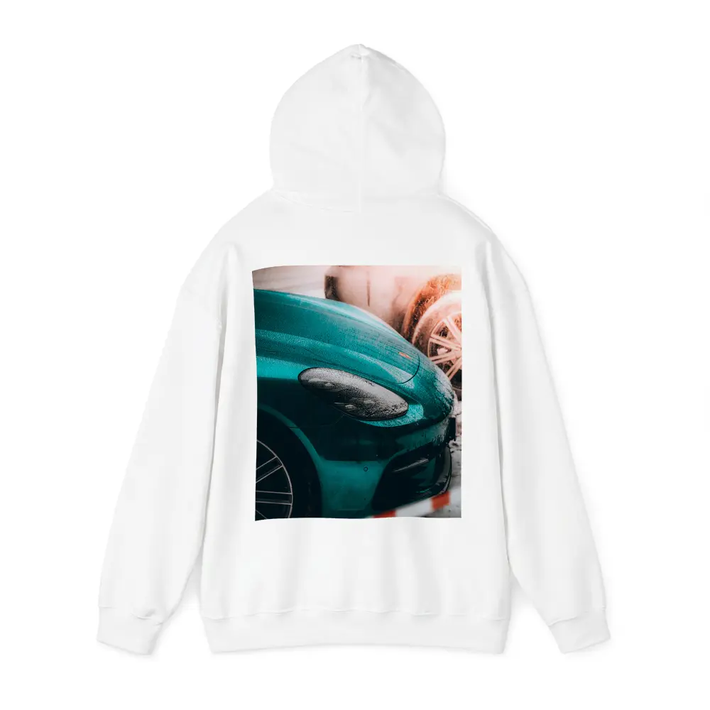 Teal Porsche Cayman At Snowy Car Wash – Hoodies