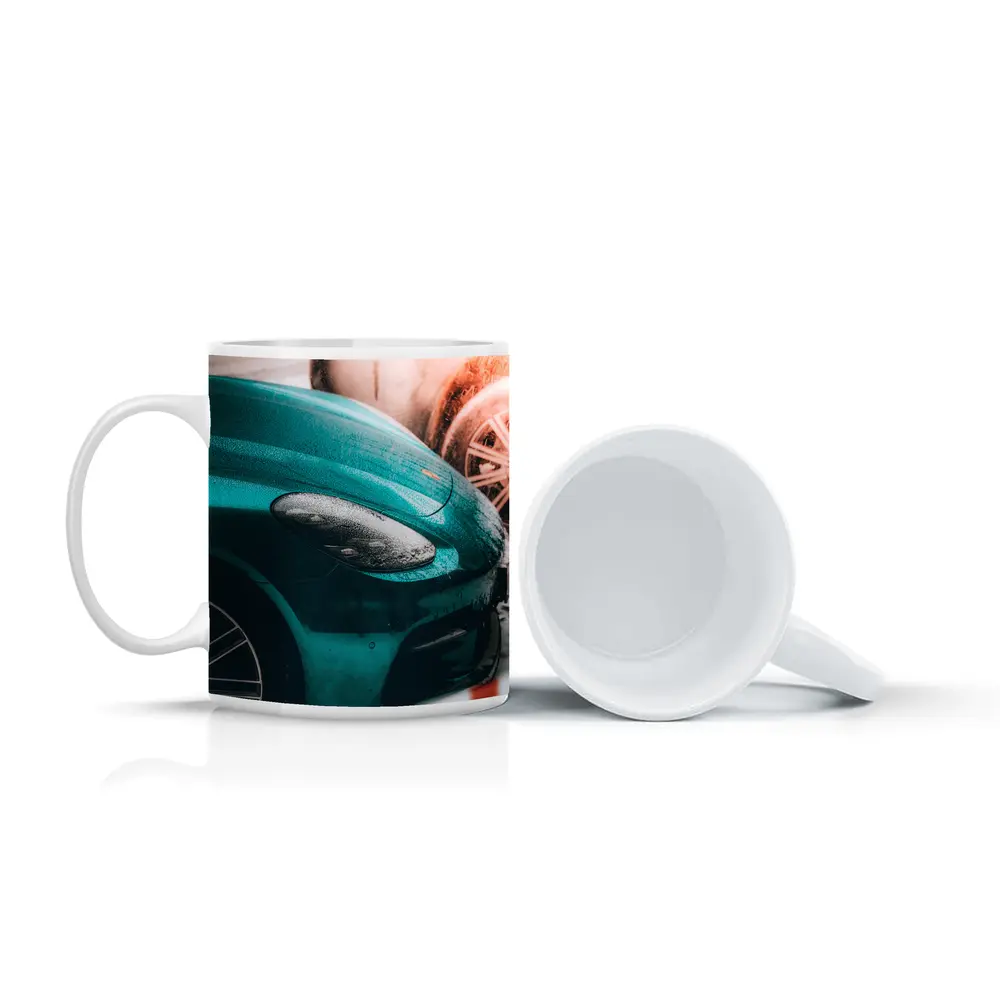 Teal Porsche Cayman At Snowy Car Wash – Mugs