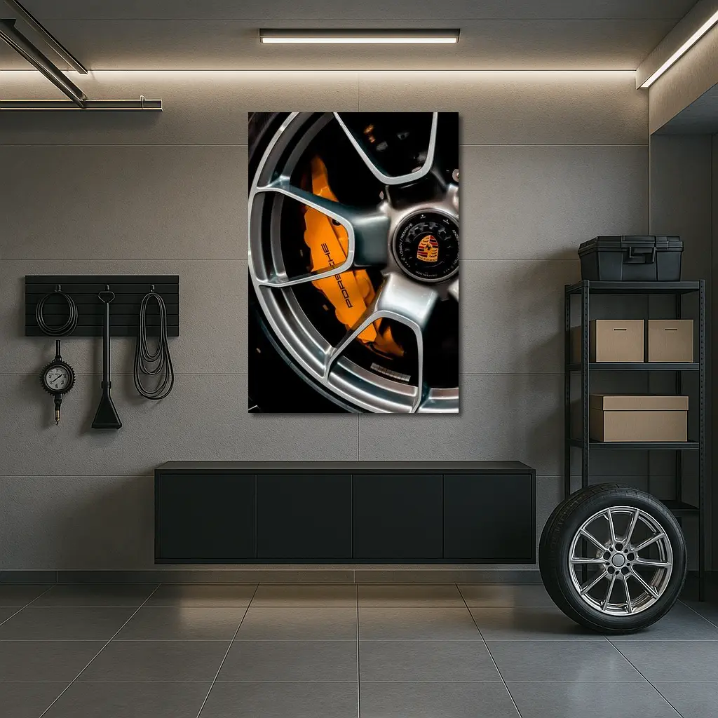 Porsche Orange Brake Caliper Silver Wheel – Wall Art