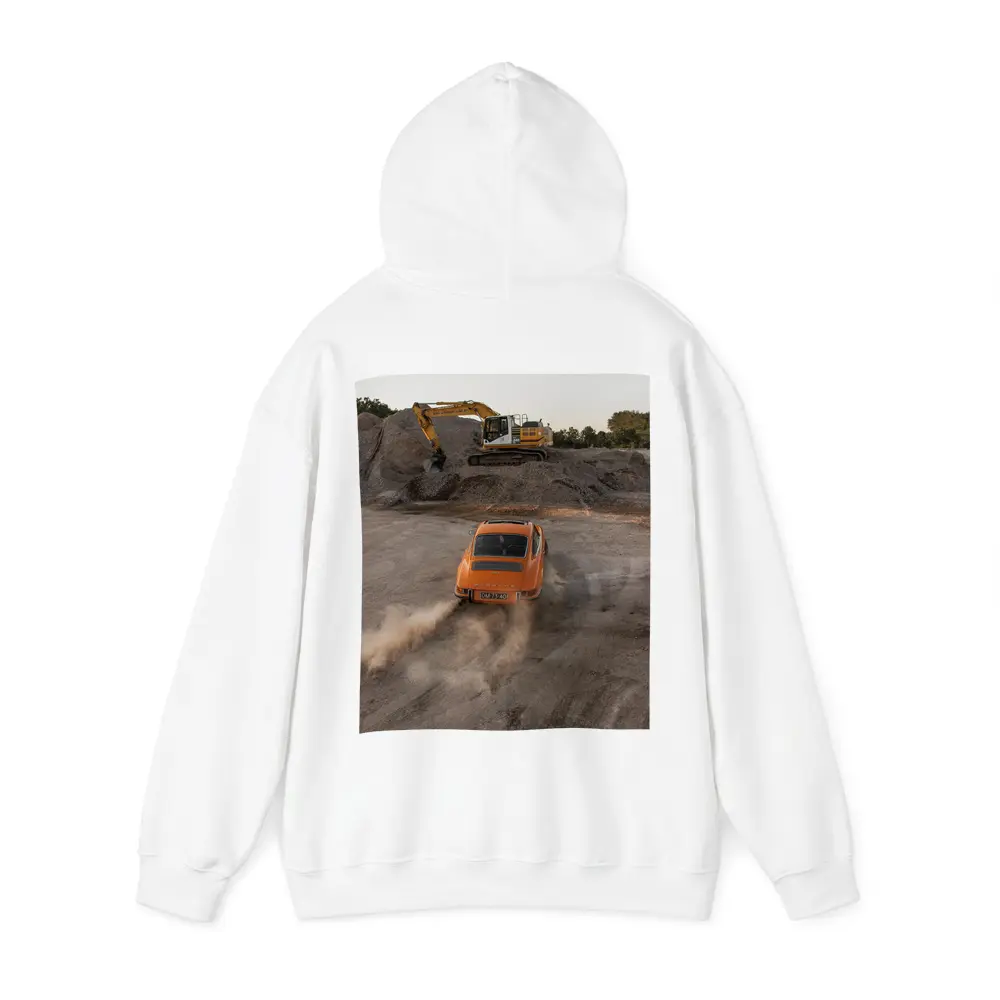 Orange Porsche 911 Drifting Dusty Gravel Quarry – Hoodies