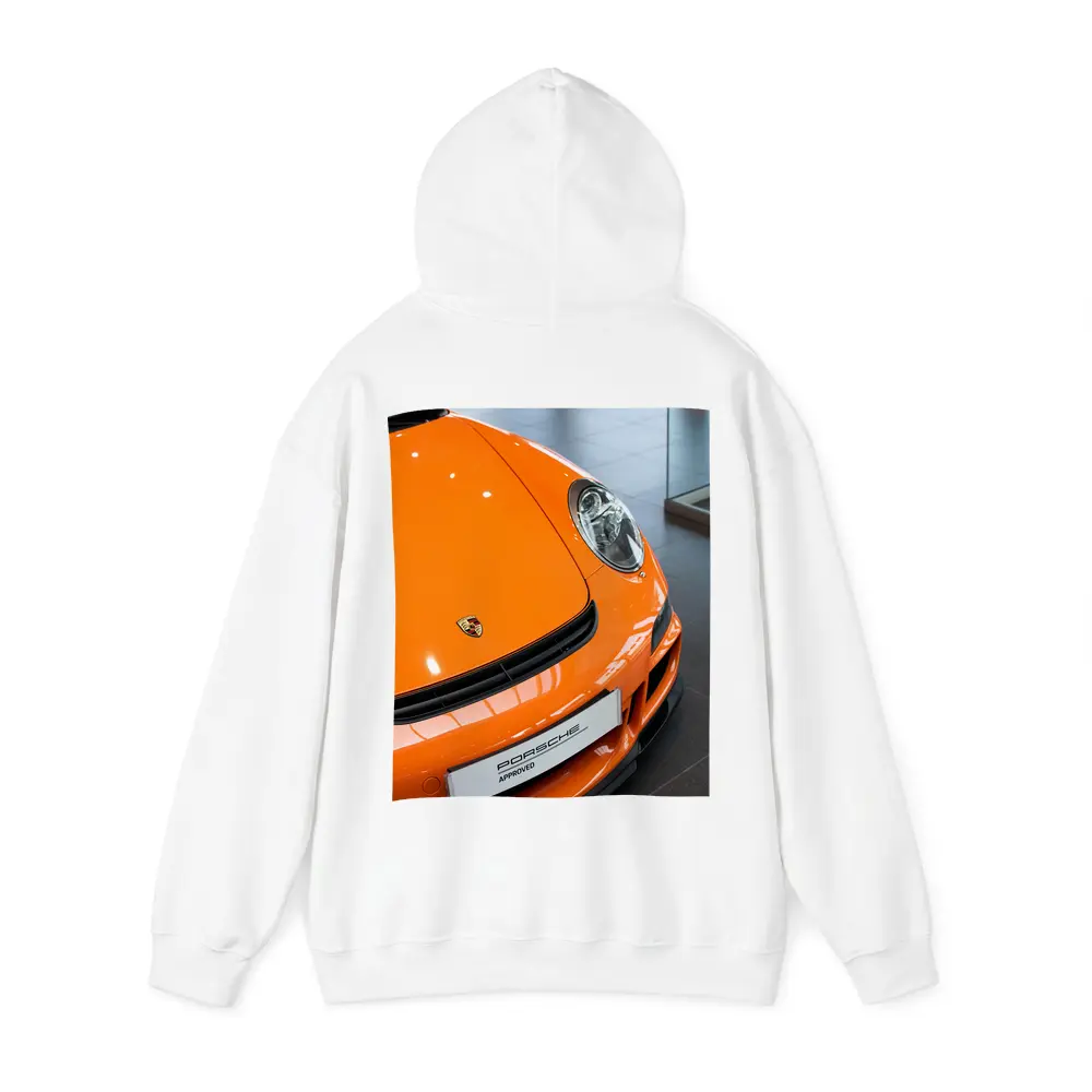 Porsche 911 Orange Front Dealership Interior – Hoodies