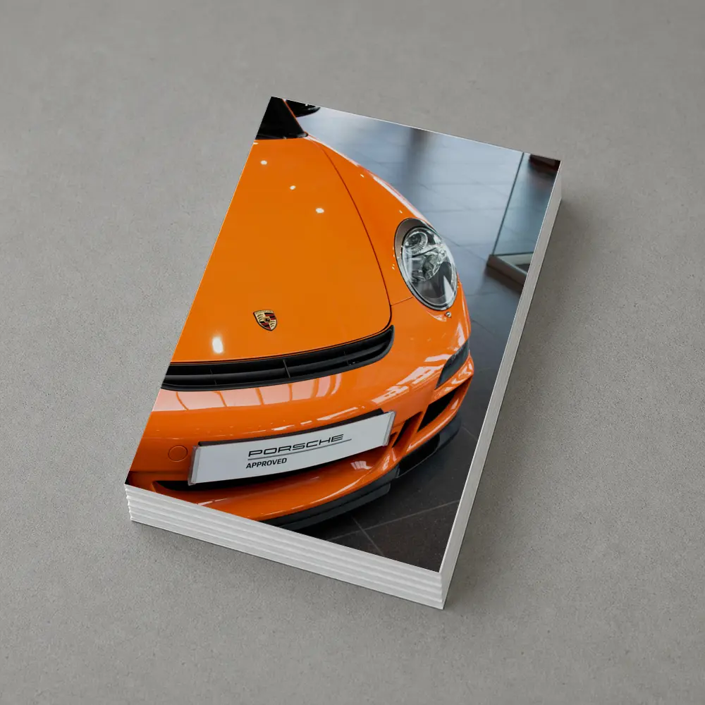 Porsche 911 Orange Front Dealership Interior – Postcards