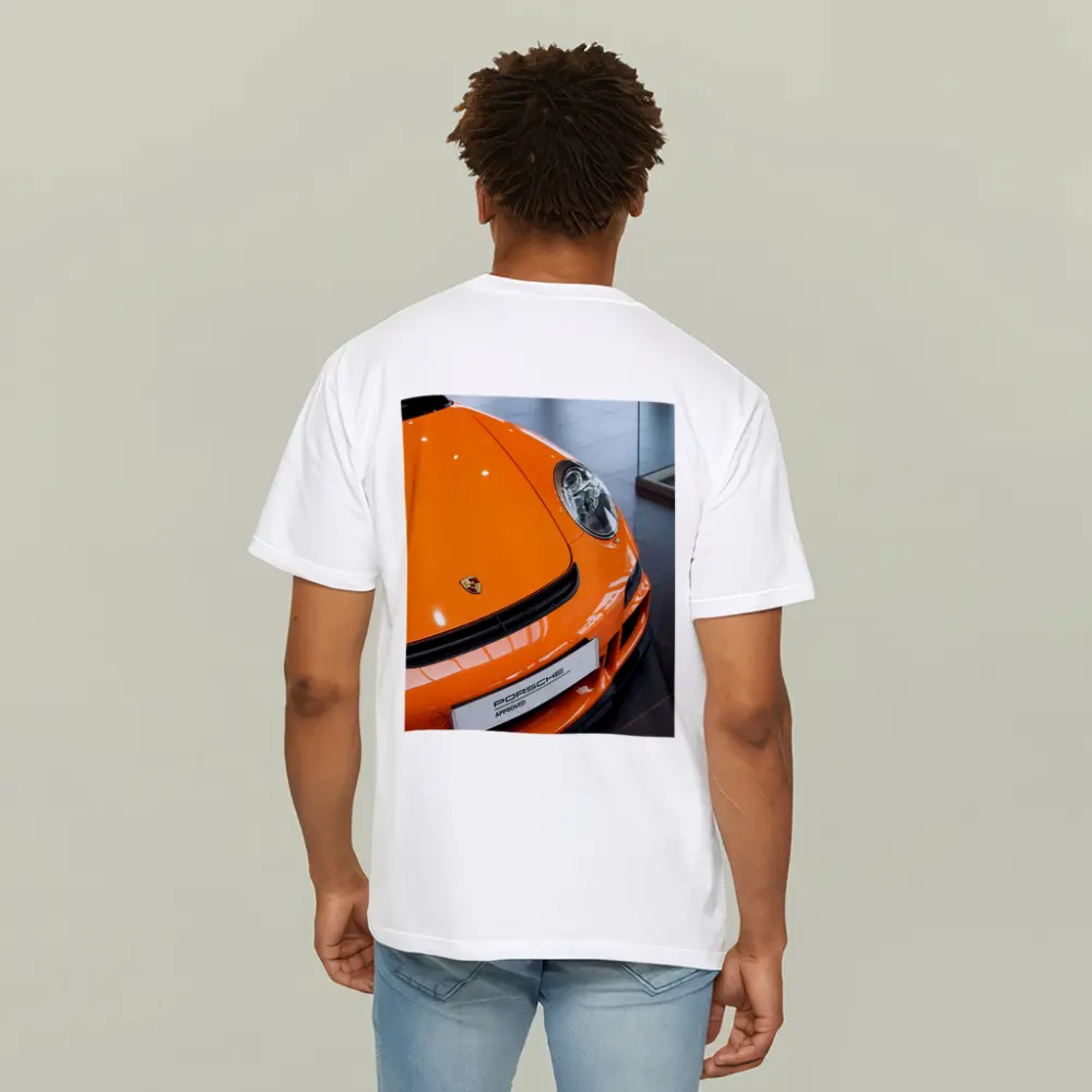 Porsche 911 Orange Front Dealership Interior – T-Shirts