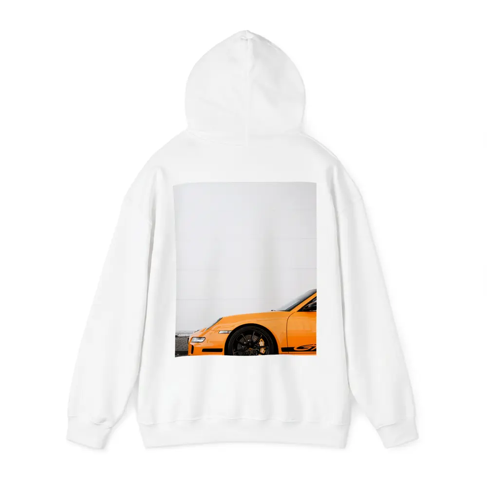 Orange Porsche GT3 Against White Wall – Hoodies