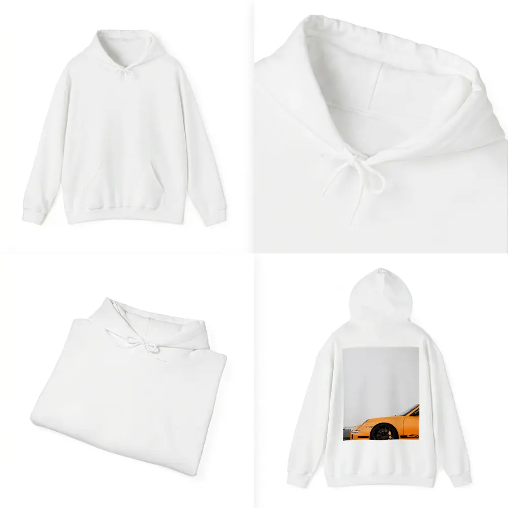 Orange Porsche GT3 Against White Wall – Hoodies