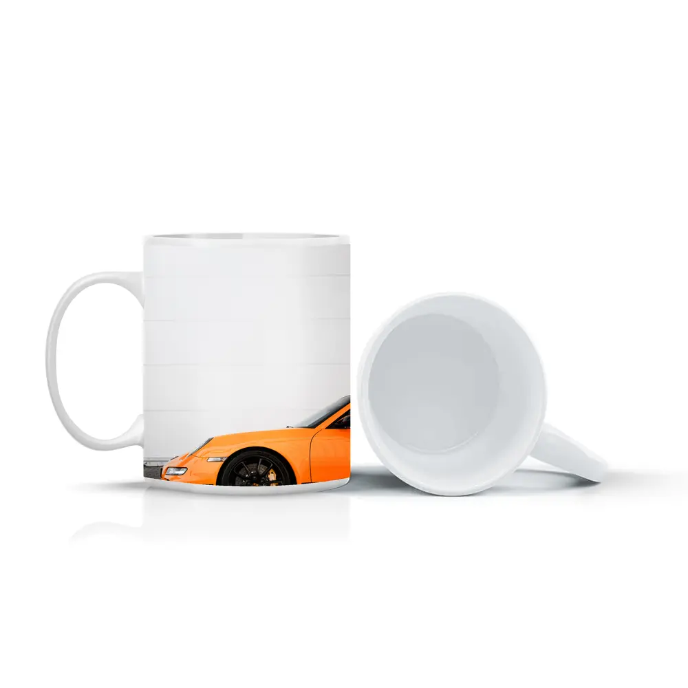 Orange Porsche GT3 Against White Wall – Mugs