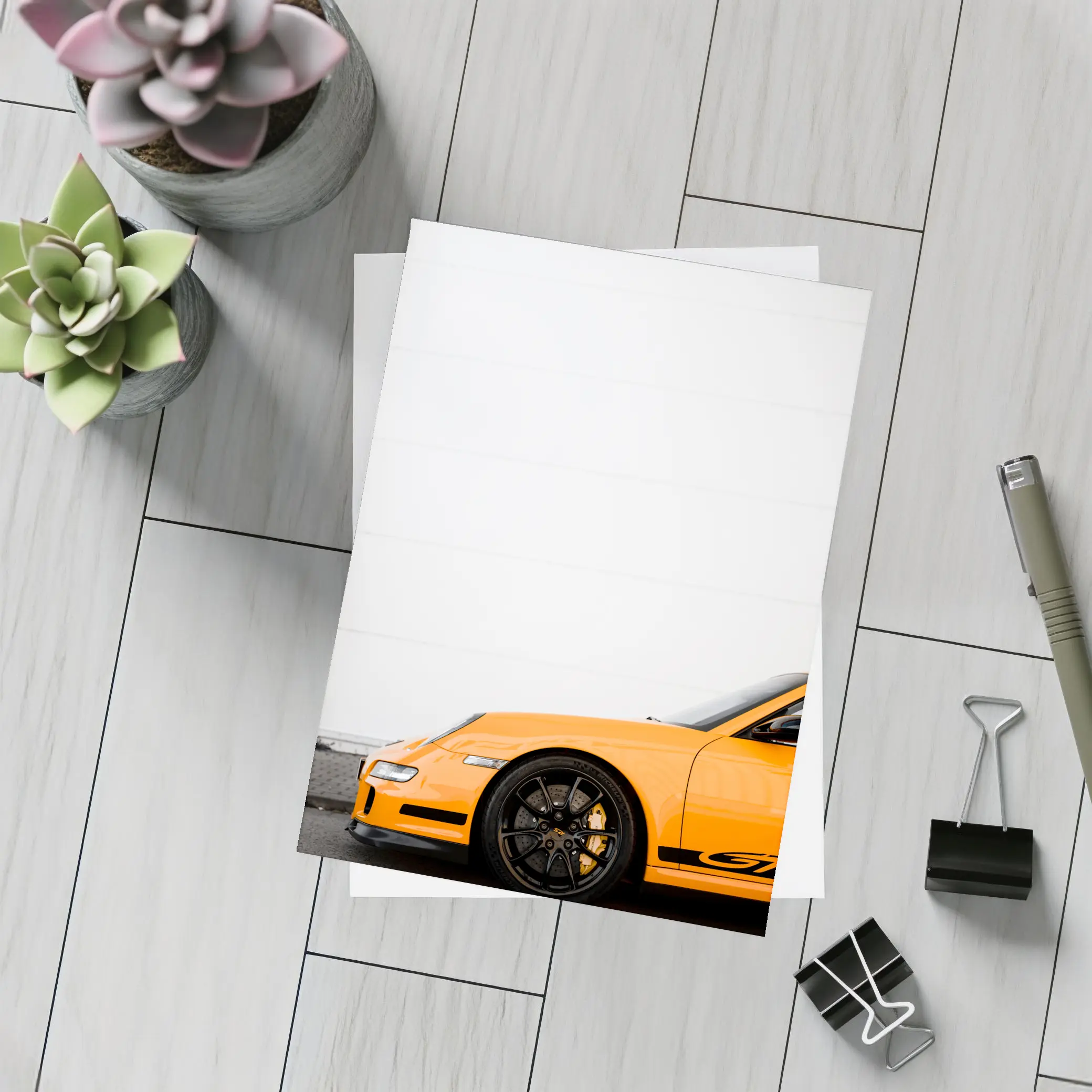Orange Porsche GT3 Against White Wall – Postcards