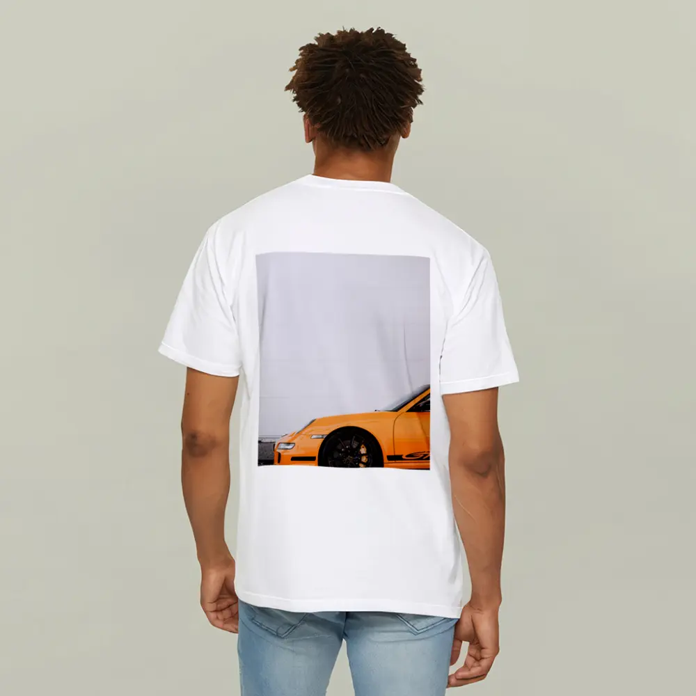 Orange Porsche GT3 Against White Wall – T-Shirts