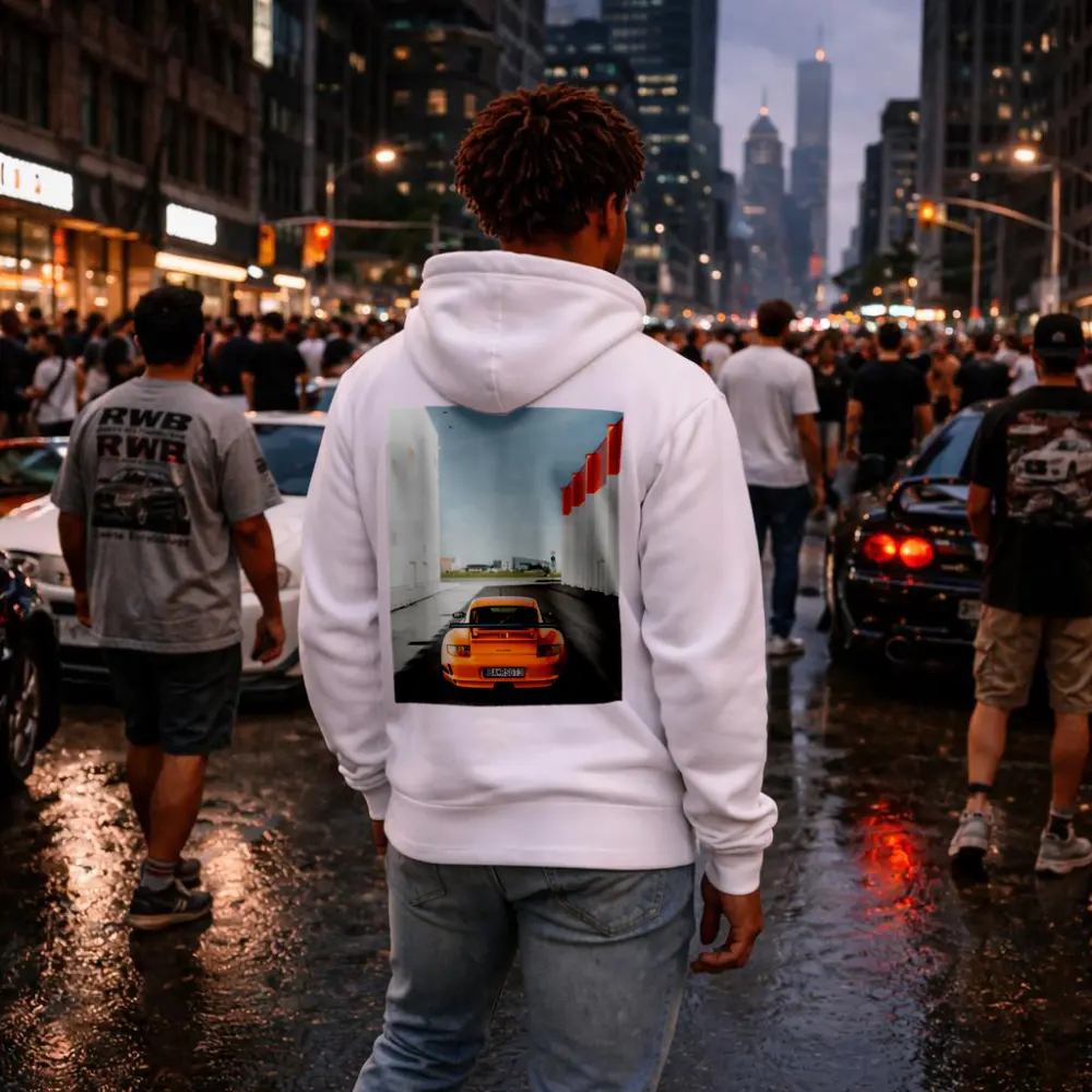 Porsche GT3 RS Orange Rear Street View – Hoodies