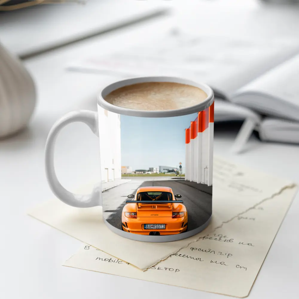 Porsche GT3 RS Orange Rear Street View – Mugs