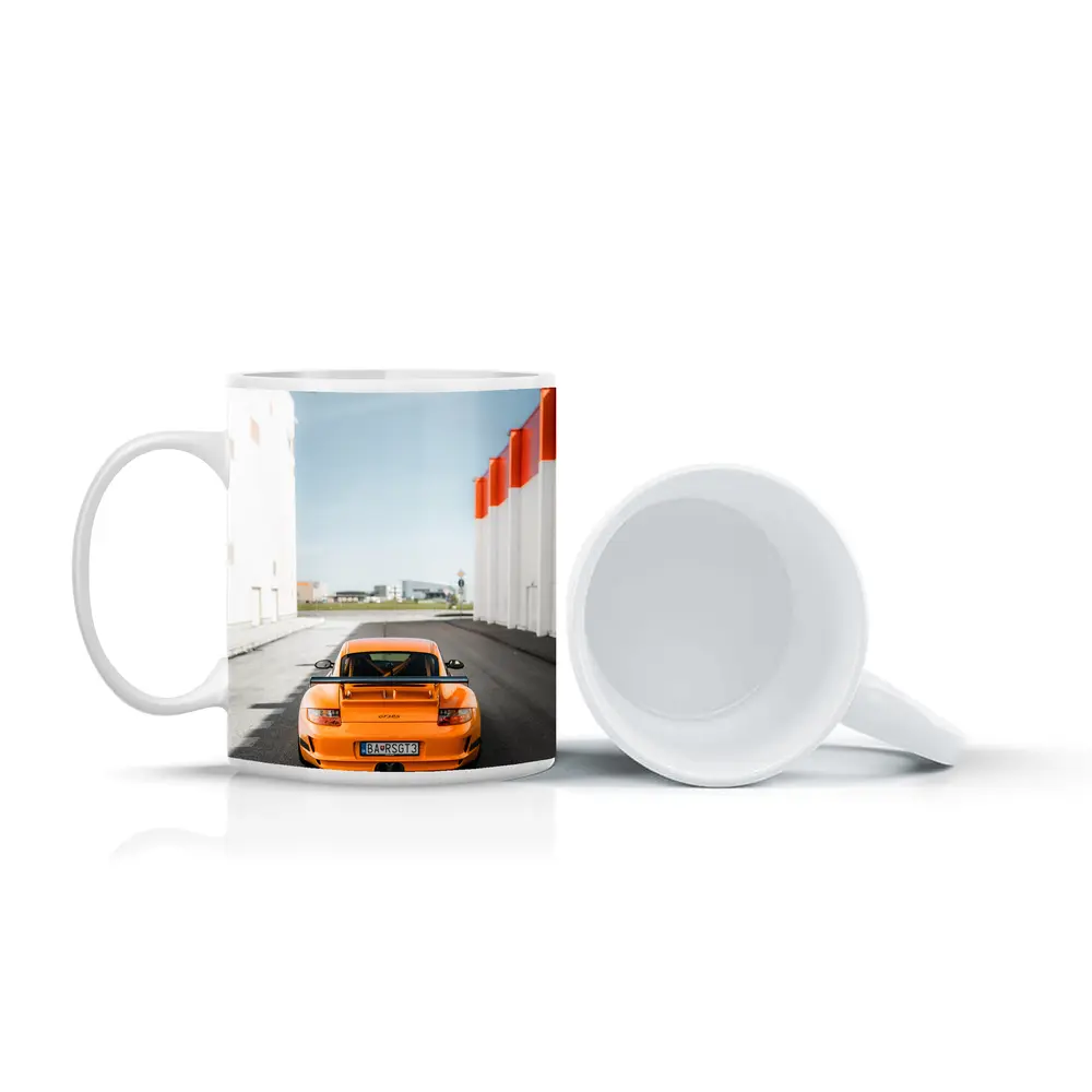 Porsche GT3 RS Orange Rear Street View – Mugs