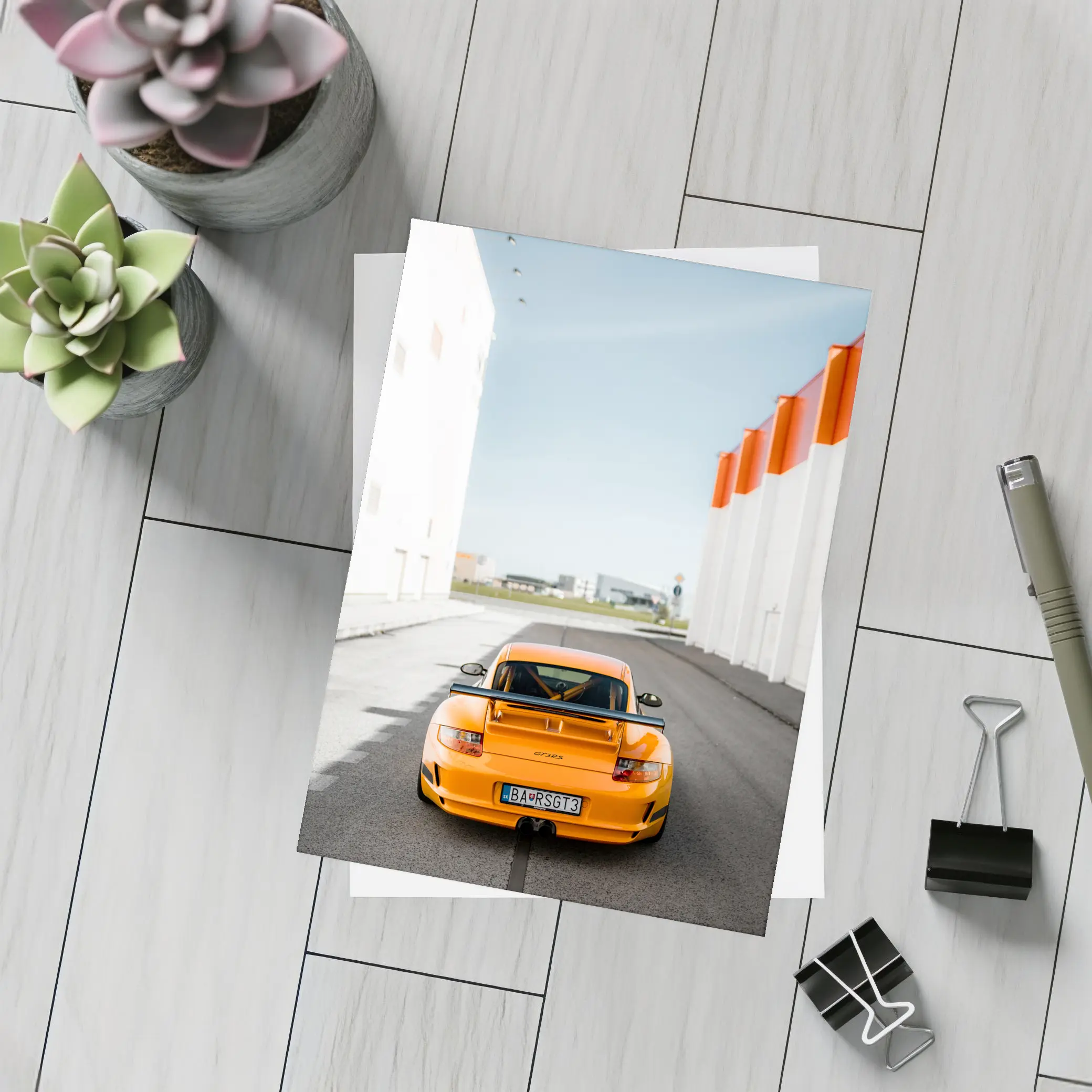 Porsche GT3 RS Orange Rear Street View – Postcards