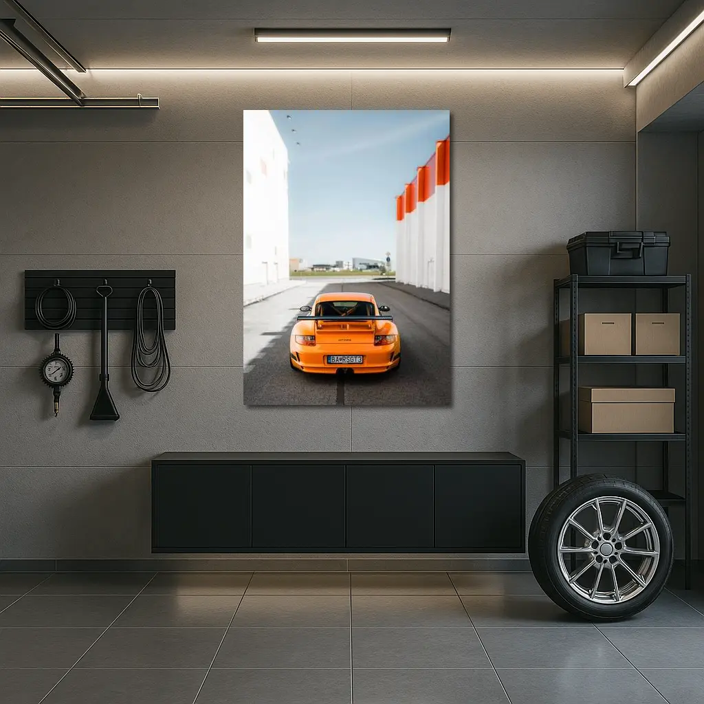 Porsche GT3 RS Orange Rear Street View – Wall Art