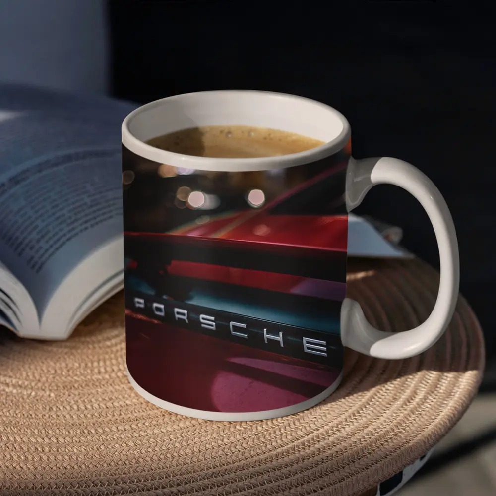 Red Porsche 911 Rear Badge Night City – Mugs