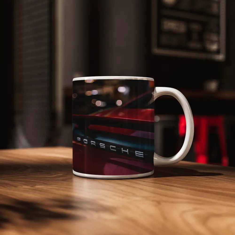 Red Porsche 911 Rear Badge Night City – Mugs