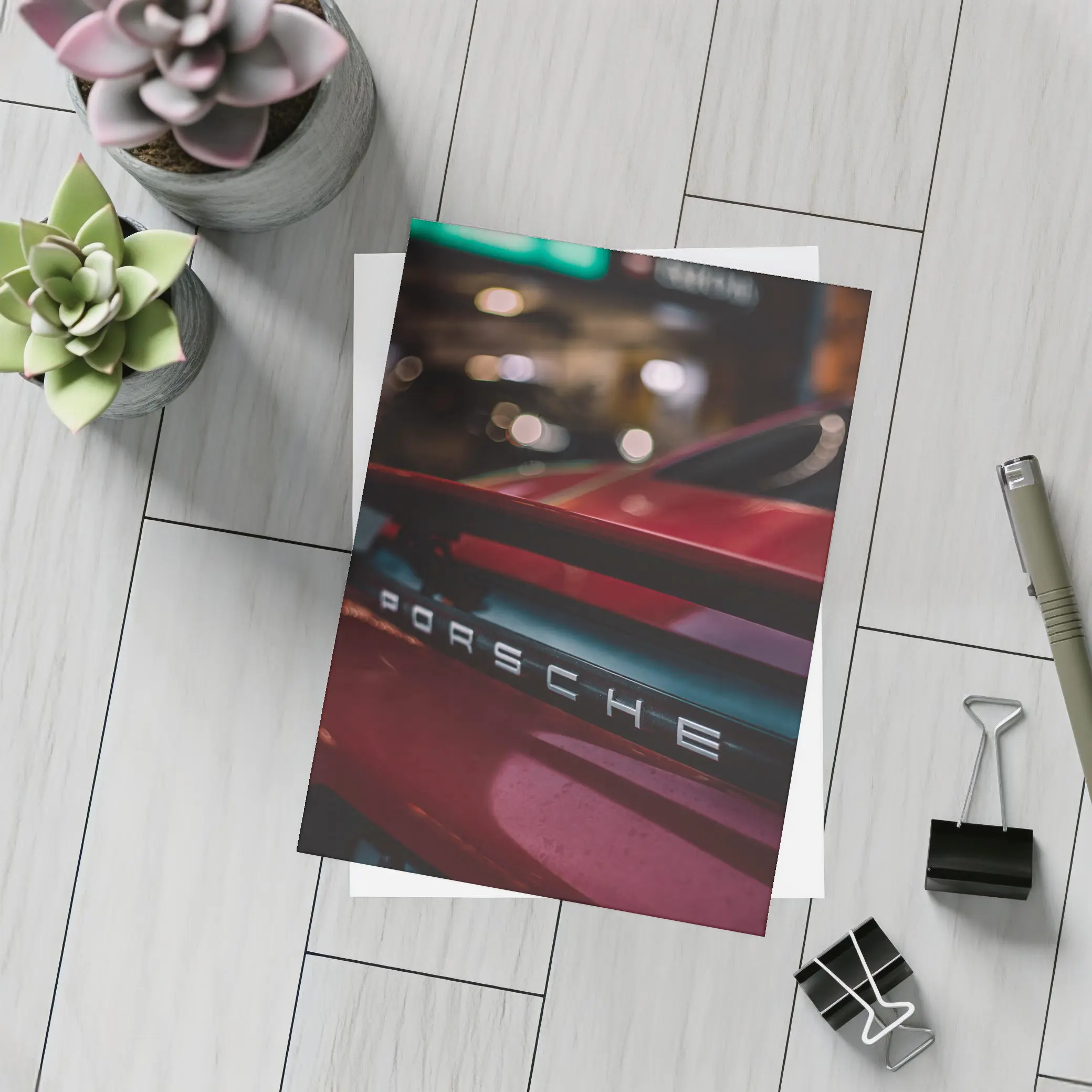 Red Porsche 911 Rear Badge Night City – Postcards