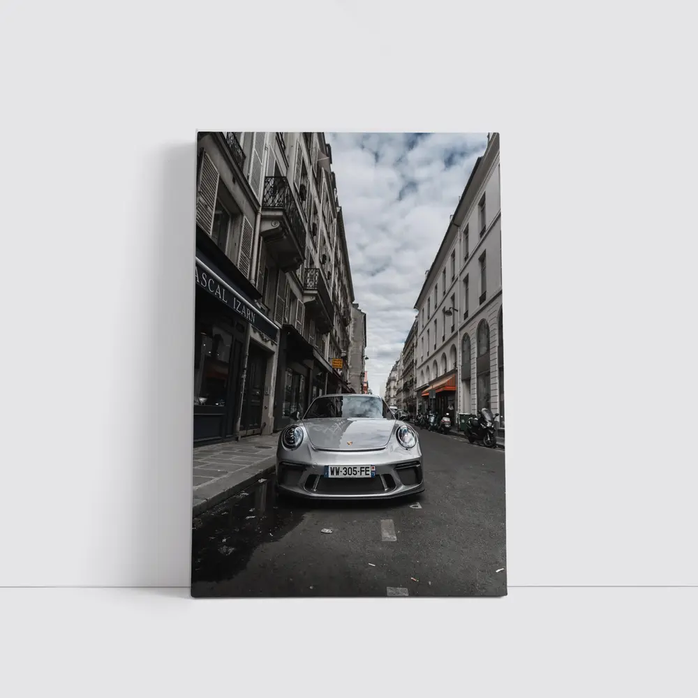 Porsche 911 Silver on Paris Street – Wall Art