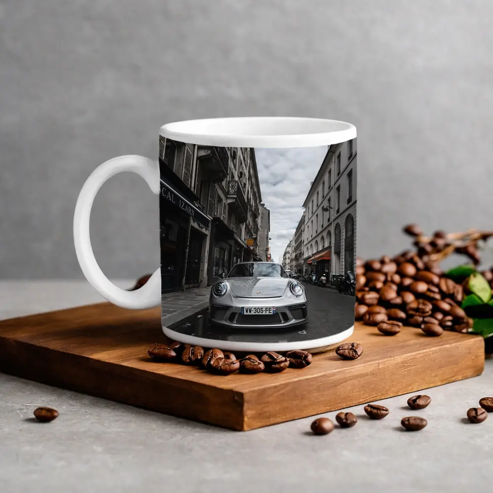Porsche 911 Silver on Paris Street – Mugs