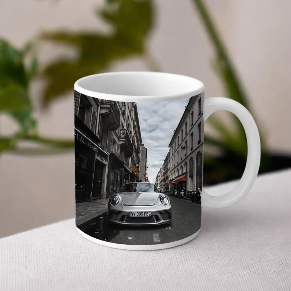 Porsche 911 Silver on Paris Street – Mugs