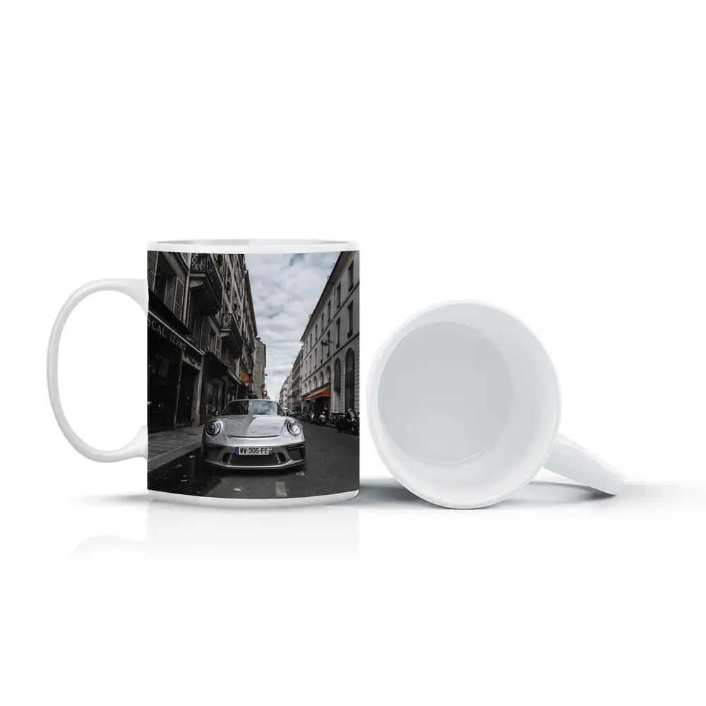 Porsche 911 Silver on Paris Street – Mugs