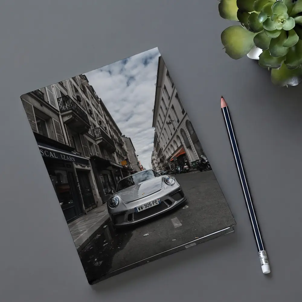 Porsche 911 Silver on Paris Street – Notebooks