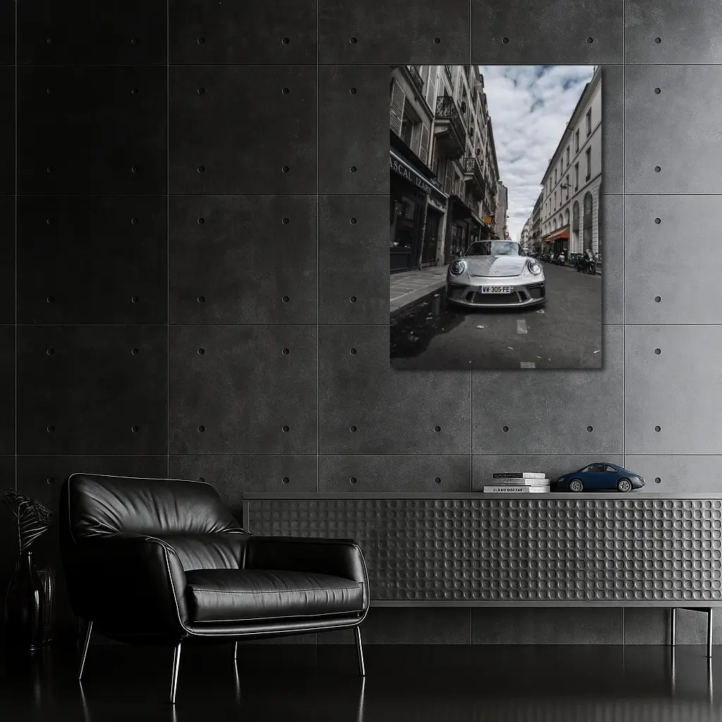 Porsche 911 Silver on Paris Street – Wall Art